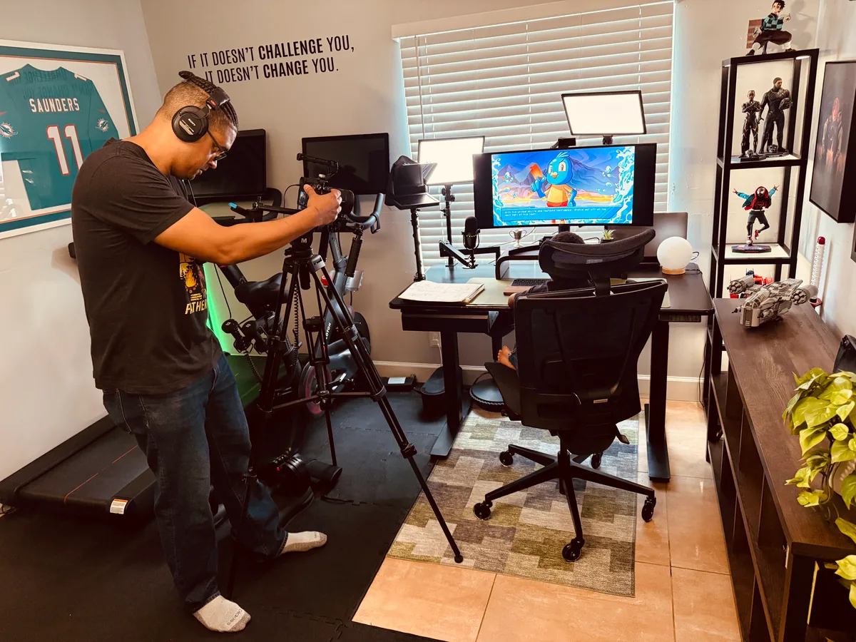 Filming in the studio